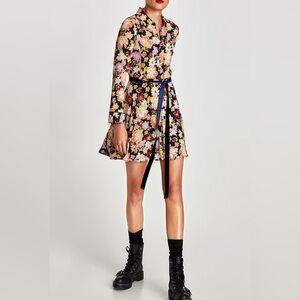 Zara Trafaluc Collection Floral Print Shirtdress with Belt, Women's Size Medium